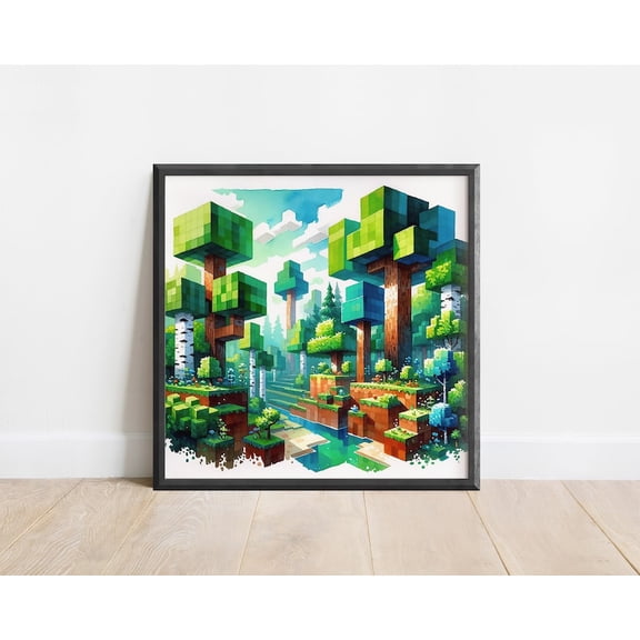 Minecraft Poster Version 1 Wall Art Print – Pixel Adventure Landscape Gaming Room Decor Artwork 8x12 UNFRAMDE