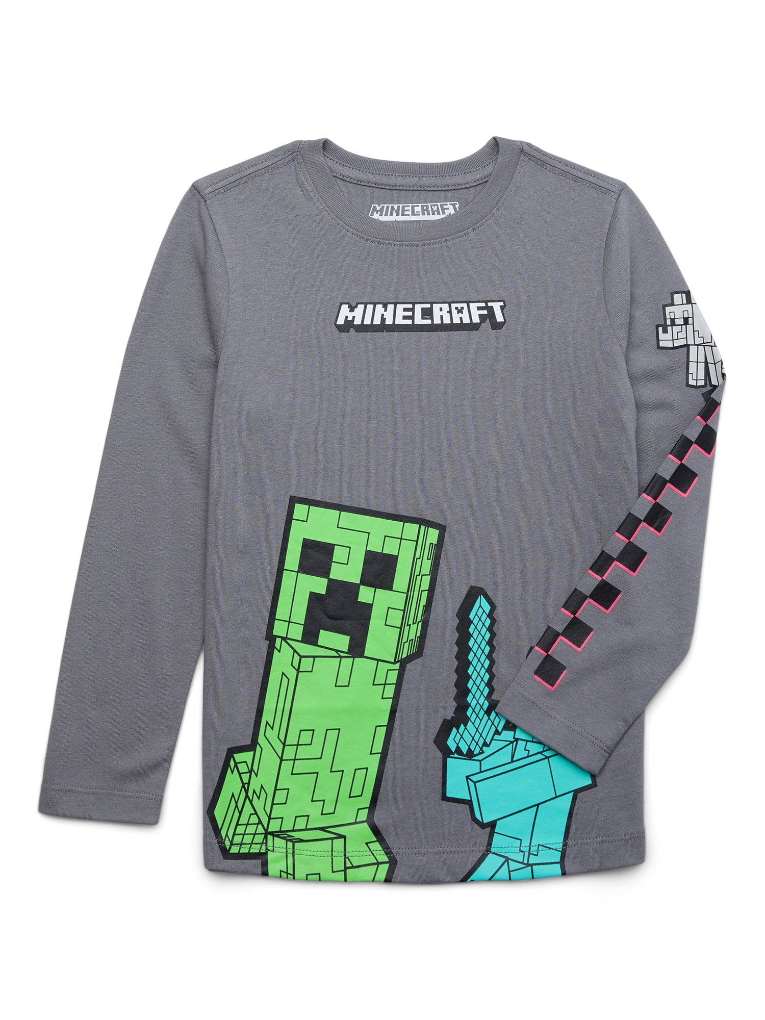 Minecraft Posterize Boys Graphic Crewneck Tee with Long Sleeves, Sizes XS-2X