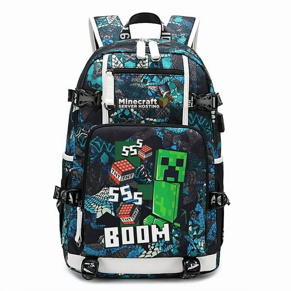 Minecraft Printed Backpack My World Game Travel Bag Outdoor Large Capacity,mu,606-BU-Blue 7