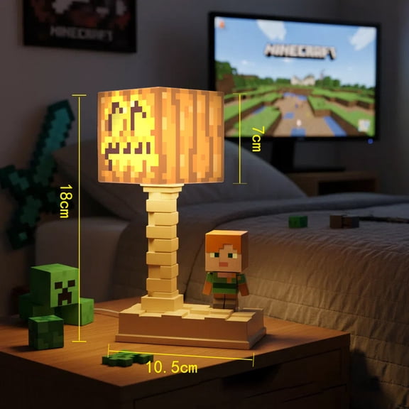 Minecraft Pumpkin Night Light with Type-C Charging, 5-Level Light Modes, Pixel Pumpkin Block LED Lamp for Halloween & Kids Room