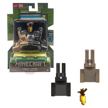 Minecraft Rabbits Action Figures & Accessory with Portal Piece, 3.25-in Scale Toy Set