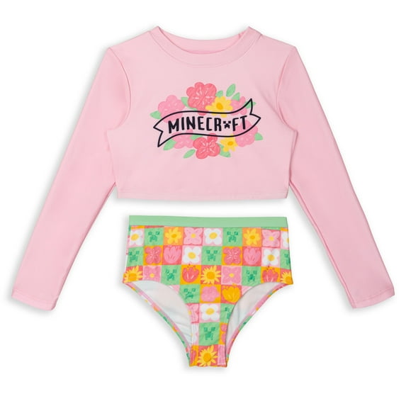 Minecraft Rash Guard and Bikini Bottom UPF 50+ Swim Set Little Kid to Big Kid