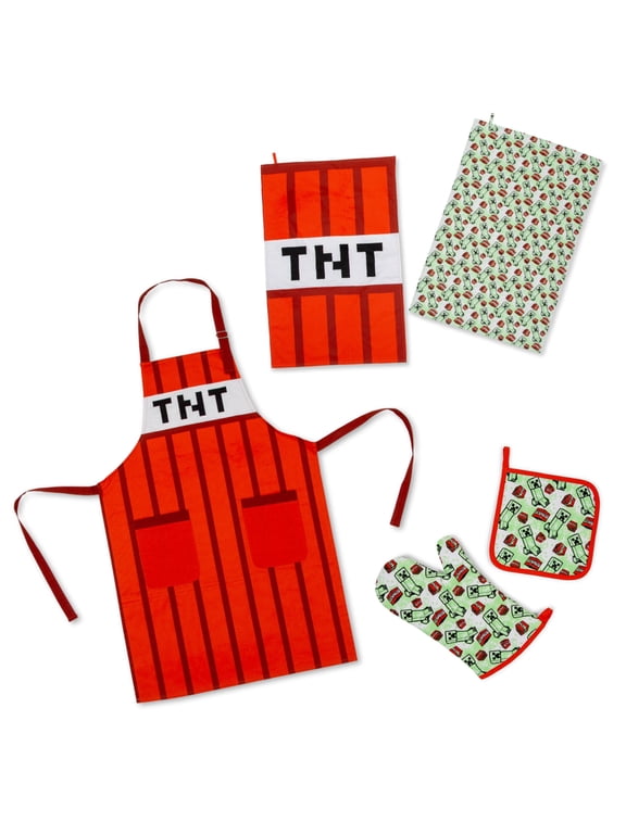 Red TNT Kitchen Set | Apron, Oven Mitt, Dish Towels, Pot Holder