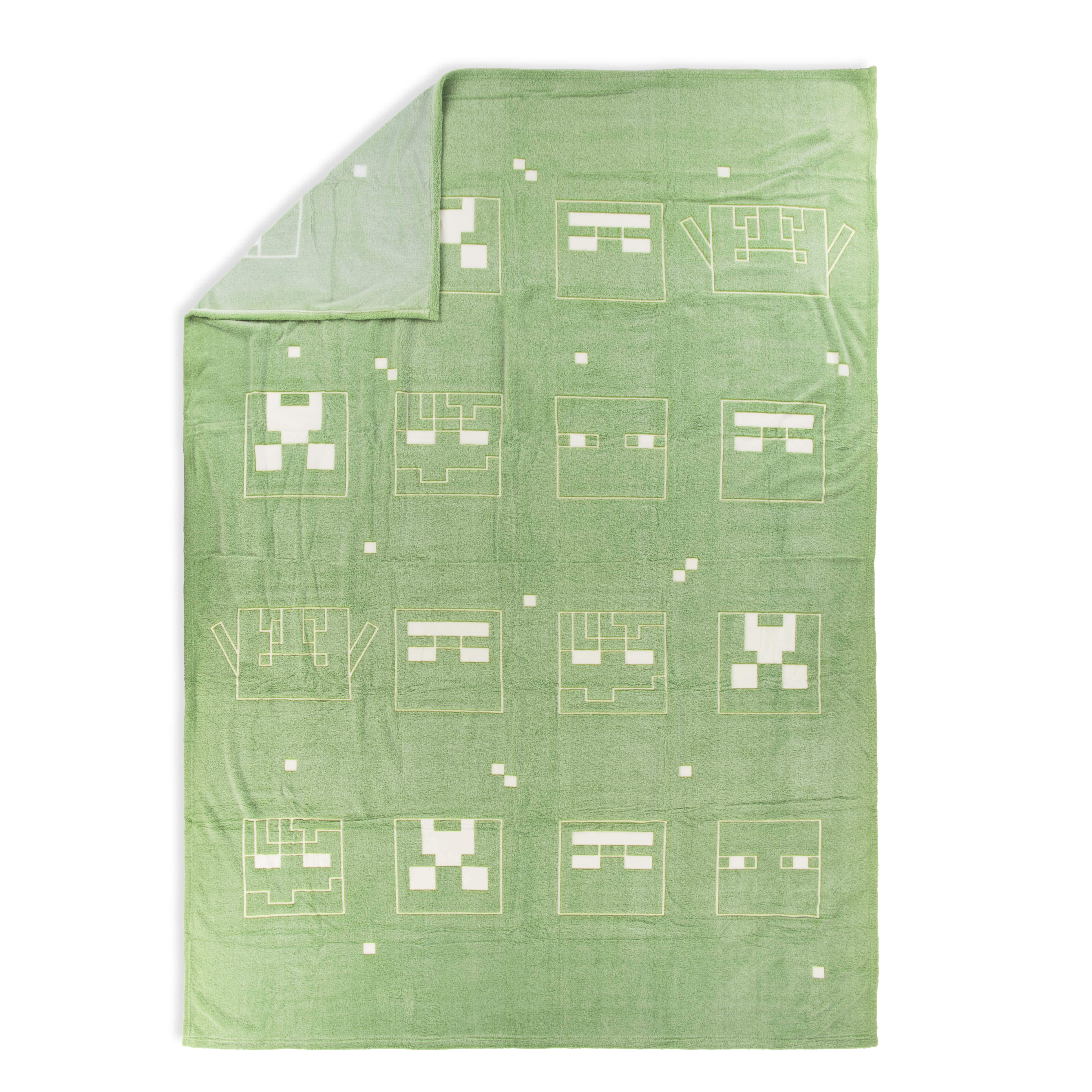 Minecraft Rising Mobs 62" x 90" Sculpted Glow-in-the-Dark Silk Touch Blanket, Polyester, Green, Mojang