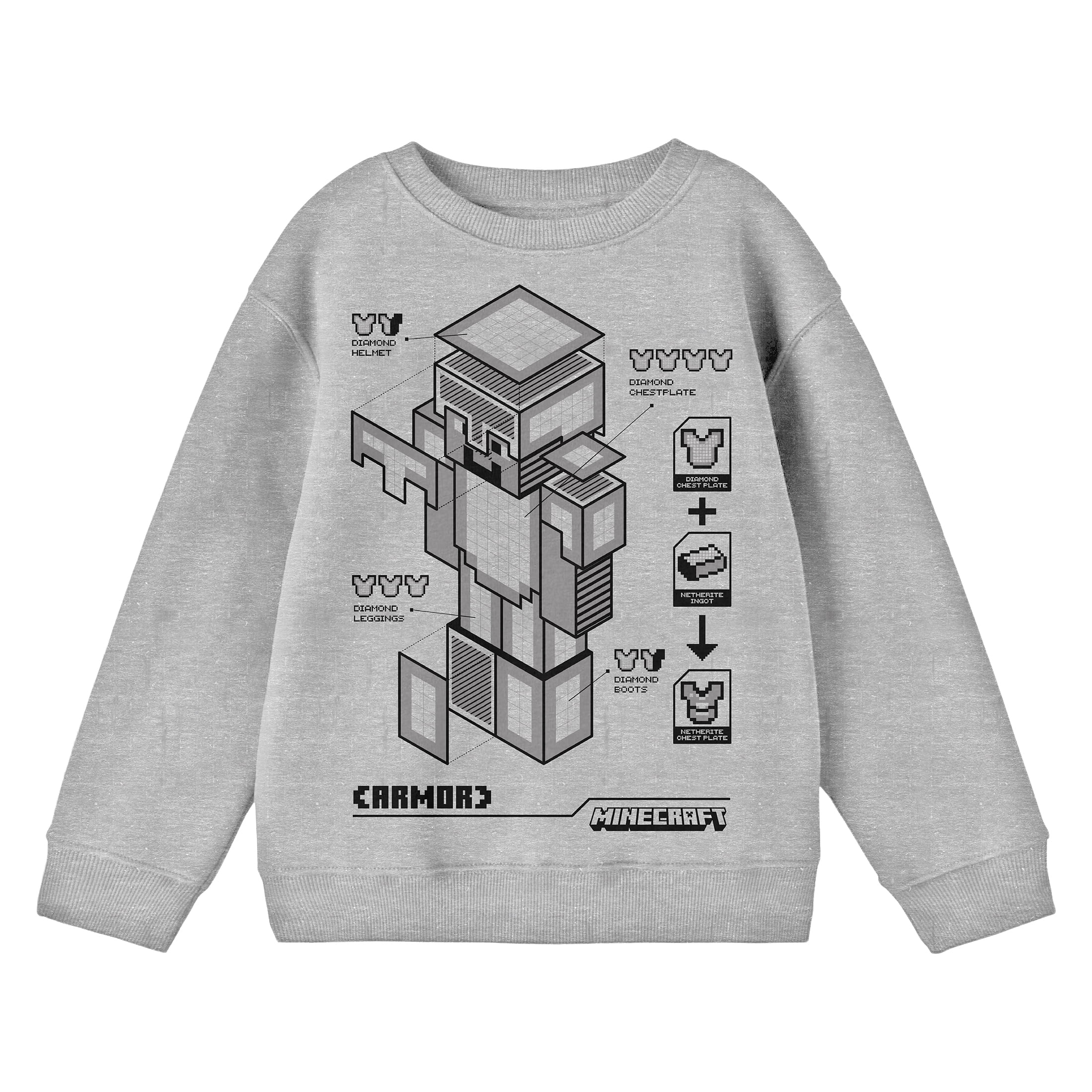 Minecraft Robot Diagram Crew Neck Long Sleeve Athletic Heather Youth ...