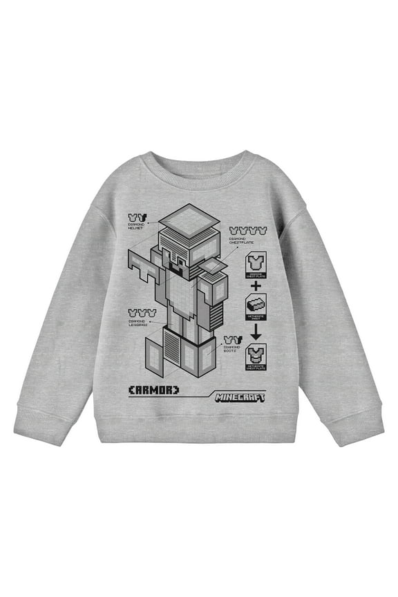 Minecraft Robot Diagram Crew Neck Long Sleeve Athletic Heather Youth Tee 
-Large