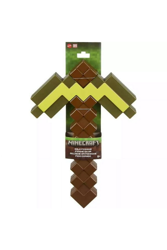 Minecraft Role-Play Battle Toy Accessory Collection with Pixelated Design, Gold Pickaxe by Mattel
