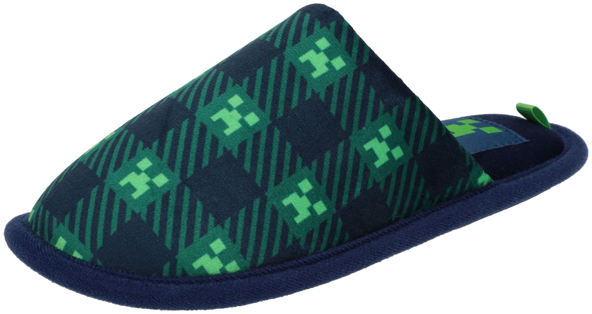 Minecraft Scuff Slippers for Boys, Plaid Creeper Print, Navy/Green ...
