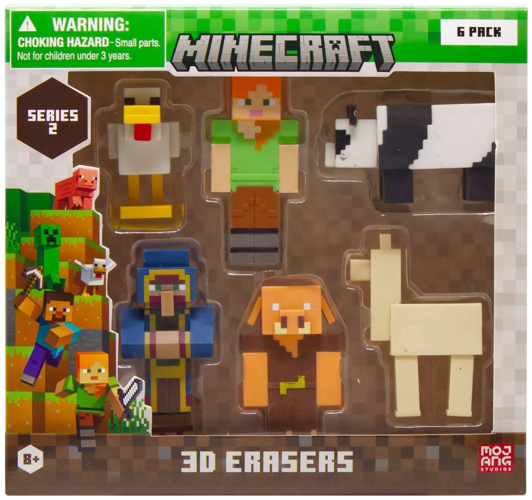 Minecraft Series 2 Chicken, Alex, Panda, Wandering Trader, Piglin & Llama 3D Eraser