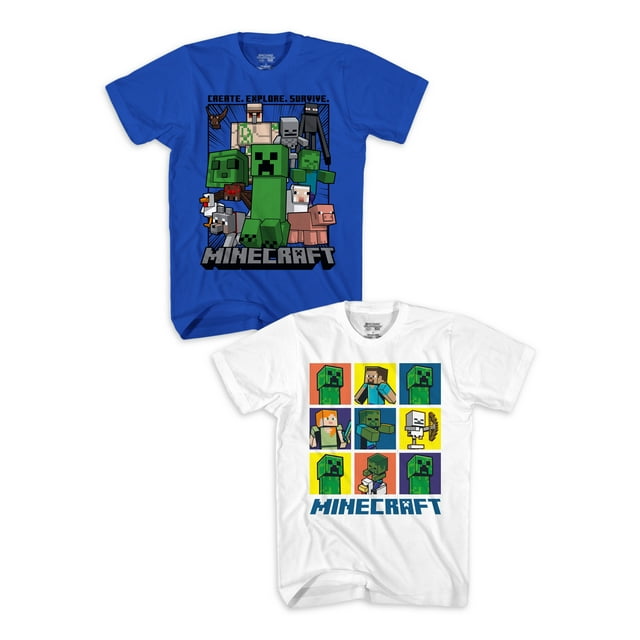 Minecraft Short Sleeve Graphic Crew Neck Relaxed Fit T-Shirt (Little Boys or Big Boys) 2 Pack