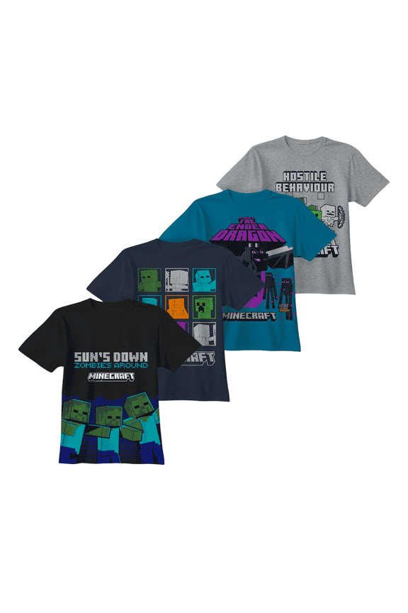 Short Sleeve Graphic T-Shirt Set Creeper Skeleton Zombie 4-Pack (Little & Big Boys), Sizes 4–16