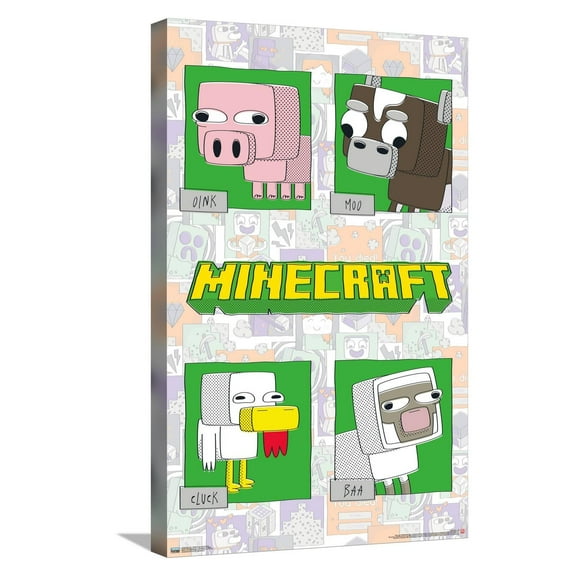 Minecraft - Simple Comic Animal Grid Canvas Wall Poster, 14.725" x 22.375"
