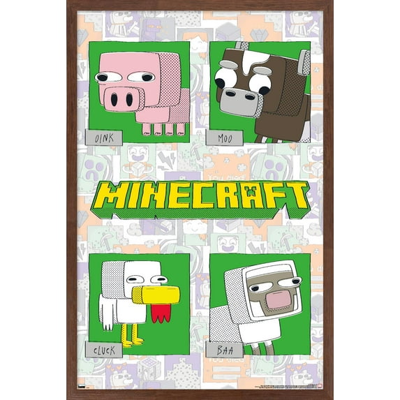 Minecraft - Simple Comic Animal Grid Wall Poster, 14.725" x 22.375" Framed