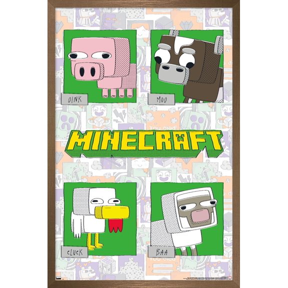 Minecraft - Simple Comic Animal Grid Wall Poster, 14.725" x 22.375" Framed