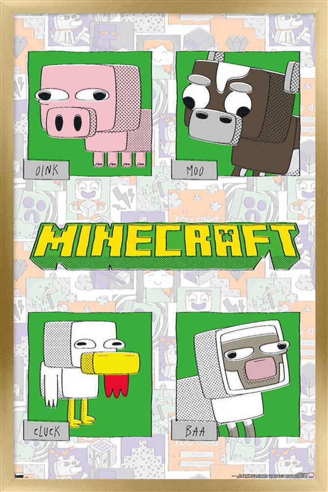 Minecraft - Simple Comic Animal Grid Wall Poster, 22.375" x 34" Framed