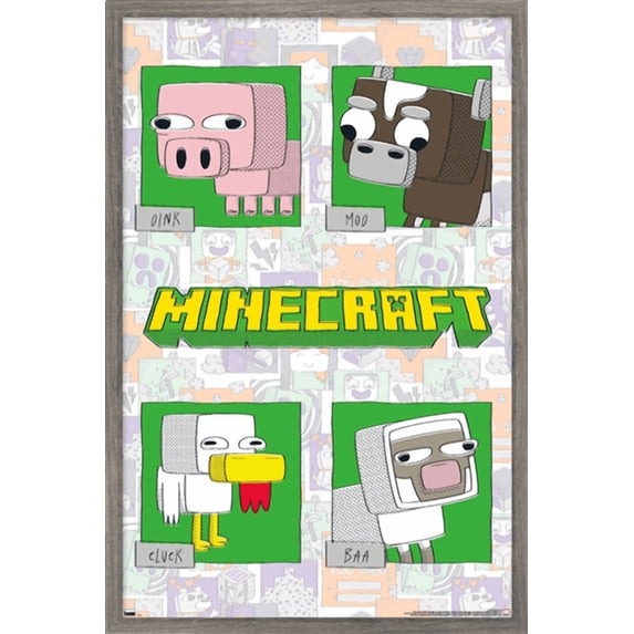 Minecraft - Simple Comic Animal Grid Wall Poster, 22.375" x 34" Framed