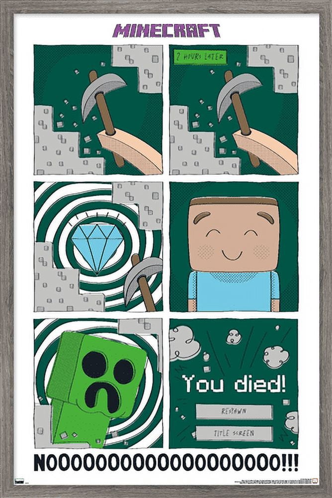 Minecraft - Simple Comic Steve Creeper Wall Poster, 14.725" x 22.375" Framed