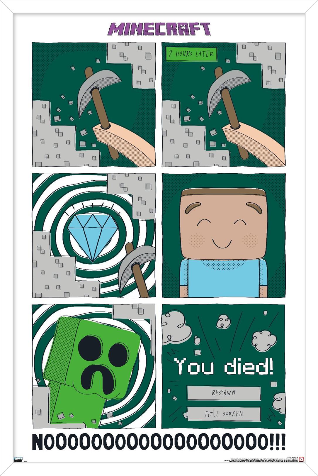 Minecraft - Simple Comic Steve Creeper Wall Poster, 22.375" x 34" Framed