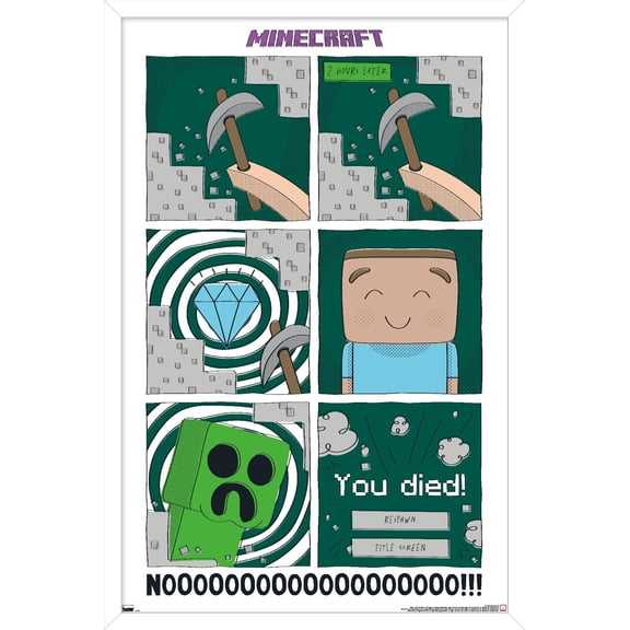 Minecraft - Simple Comic Steve Creeper Wall Poster, 22.375" x 34" Framed