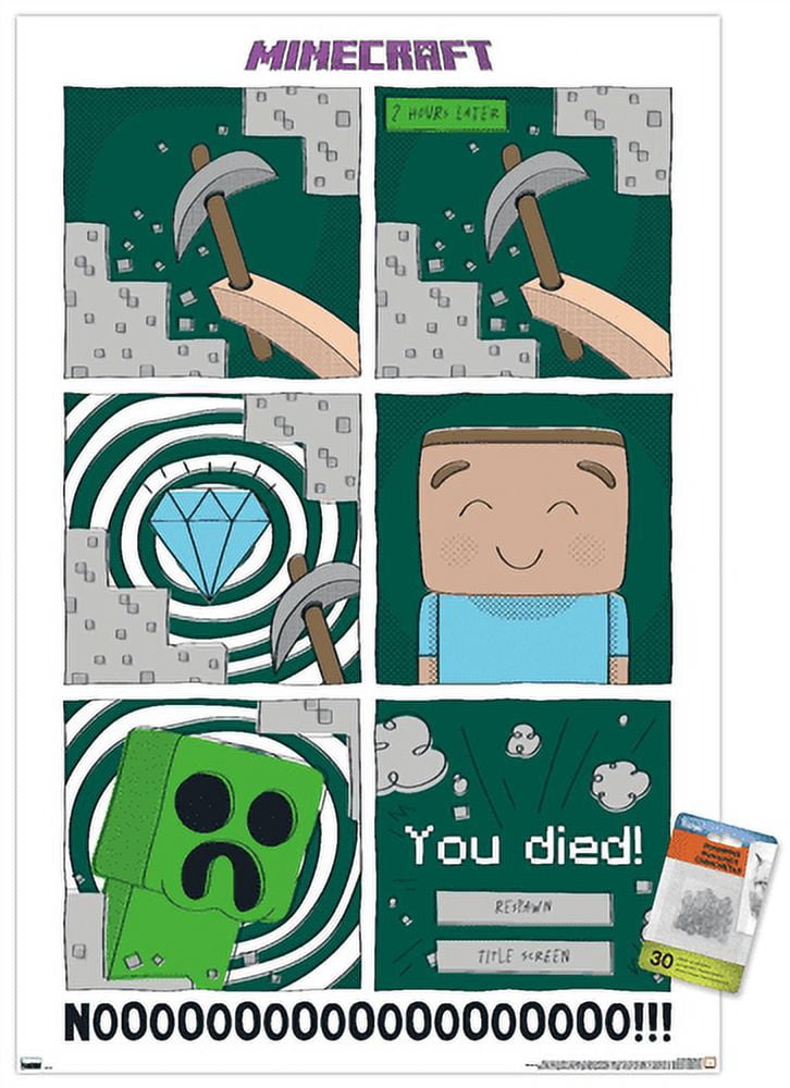 Minecraft - Simple Comic Steve Creeper Wall Poster with Pushpins, 22.375" x 34"