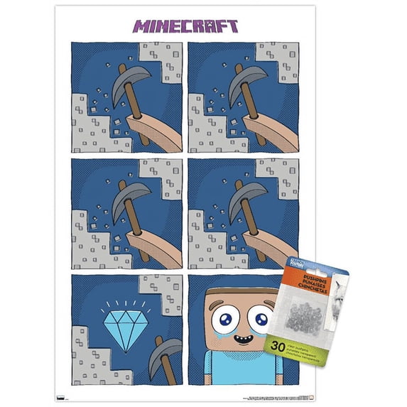 Minecraft - Simple Comic Steve Cry Wall Poster with Push Pins, 14.725" x 22.375"