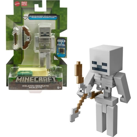 Minecraft Skeleton Action Figure & Accessories with Portal Piece, 3.25-in Scale Toy