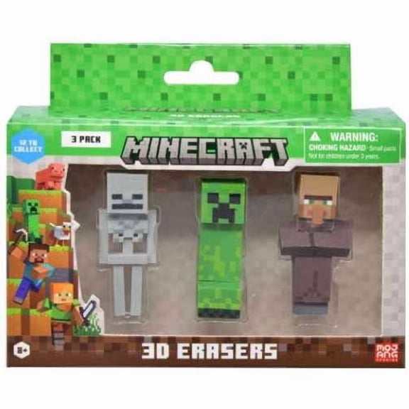 Minecraft Skeleton, Creeper & Villager 3D Eraser 3-Pack
