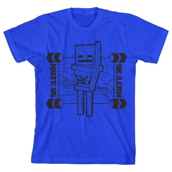 Minecraft Skeleton Distortion Clash Trend Graphic Youth Boys Royal Blue T-Shirt-Large