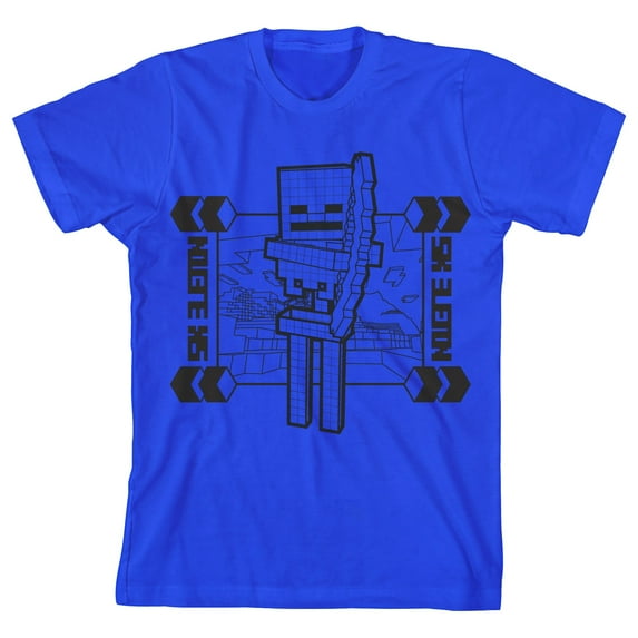 Minecraft Skeleton Distortion Clash Trend Graphic Youth Boys Royal Blue T-Shirt-Medium