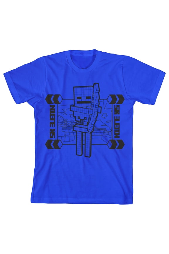 Minecraft Skeleton Distortion Clash Trend Graphic Youth Boys Royal Blue T-Shirt-XL