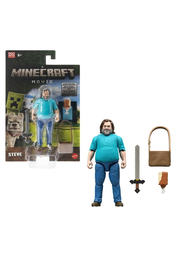 Steve Action Figure & Accessories, 4-inch Toy Set Inspired by A Minecraft Movie