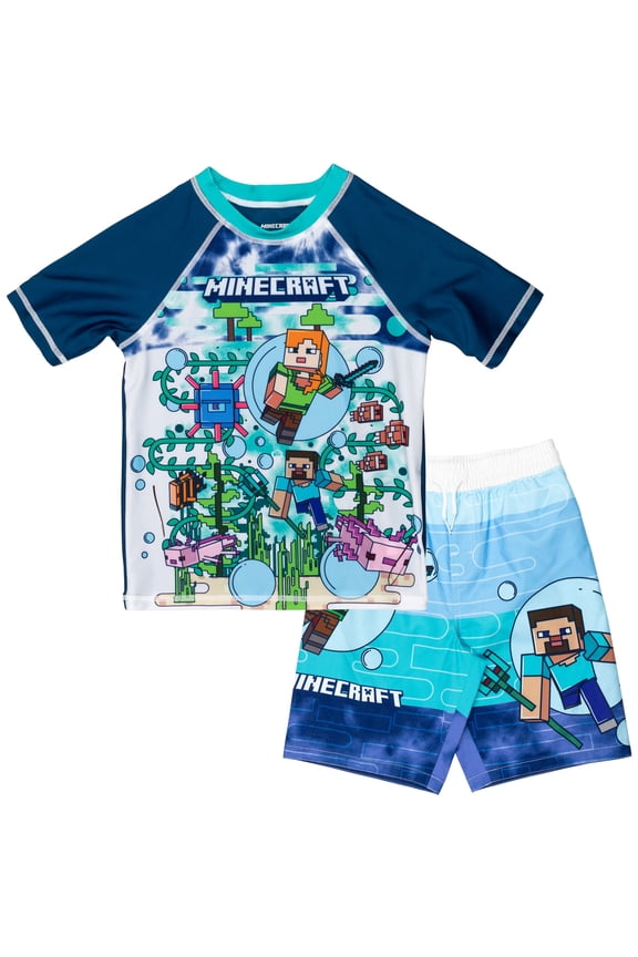 Steve & Alex UPF 50+ Rash Guard & Swim Trunks Outfit Set, 2-Piece, Sizes 5-6