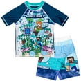 thumbnail image 1 of Minecraft Steve Alex UPF 50+ Rash Guard Swim Trunks Outfit Set Little Kid to Big Kid, 1 of 5