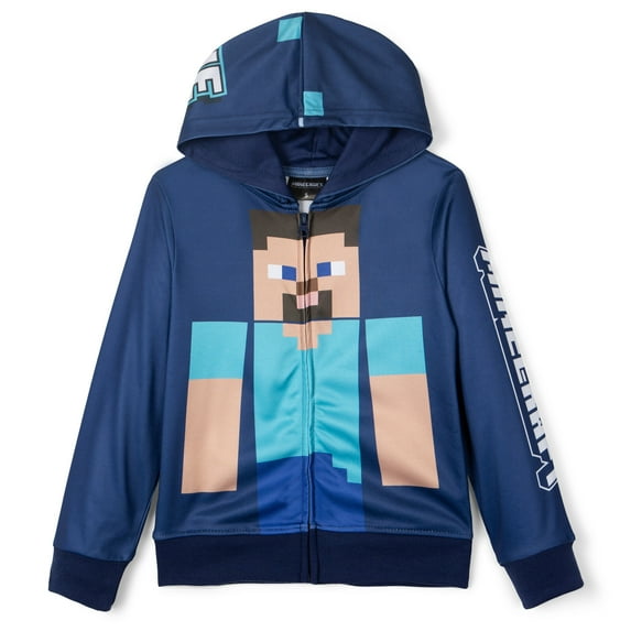 Minecraft Steve Fleece Zip Up Athletic Hoodie Toddler to Big Kid