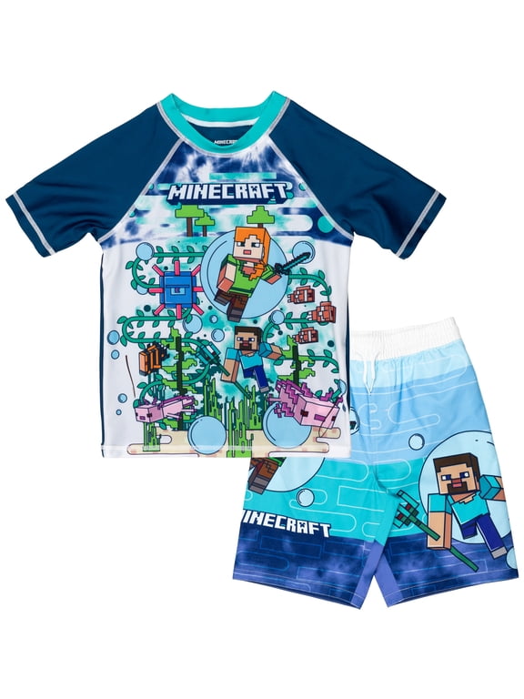 Steve and Alex UPF 50+ Rash Guard & Swim Trunks Outfit Set, Size 8