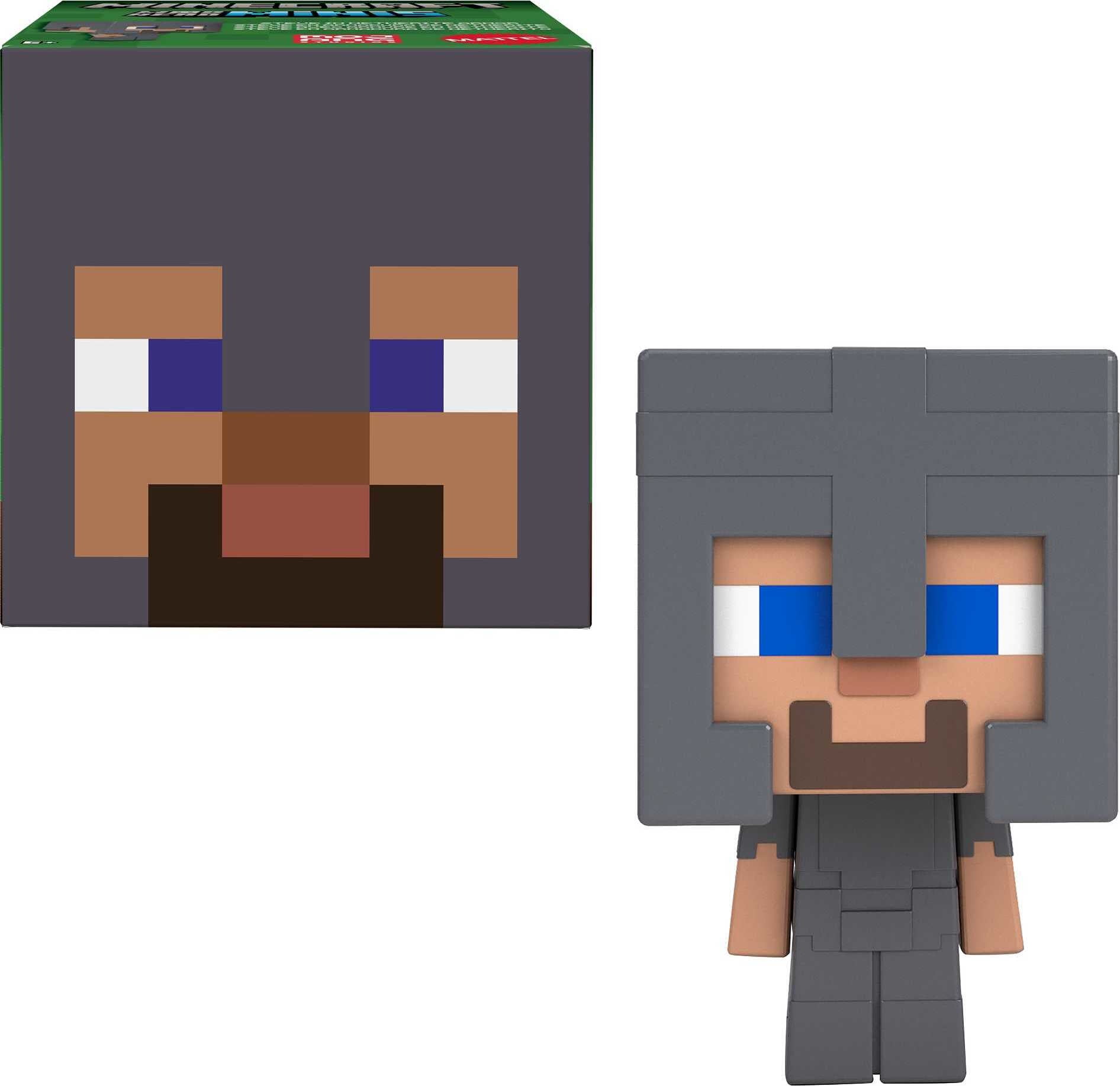 Minecraft Steve in Netherite Armor Mini Action Figure, Mob Head Minis Toy with Pixelated Design