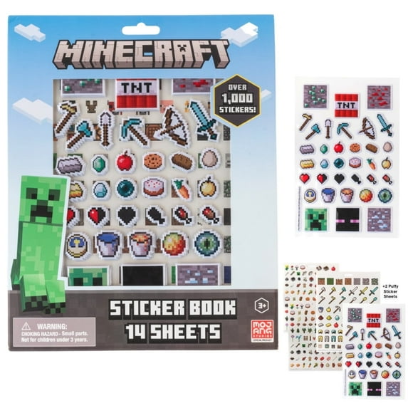 Minecraft Sticker Book Activity Set with Over 1200 Puffy Stickers for Kids, 14 Sheets