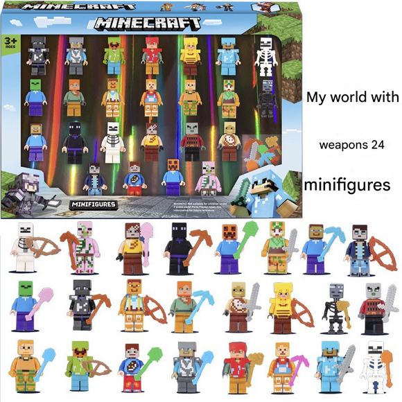 Minecraft Style 24PCS Action Figures  Mini Pixel Game Character Toy Set, Party Favors & Cake Toppers
