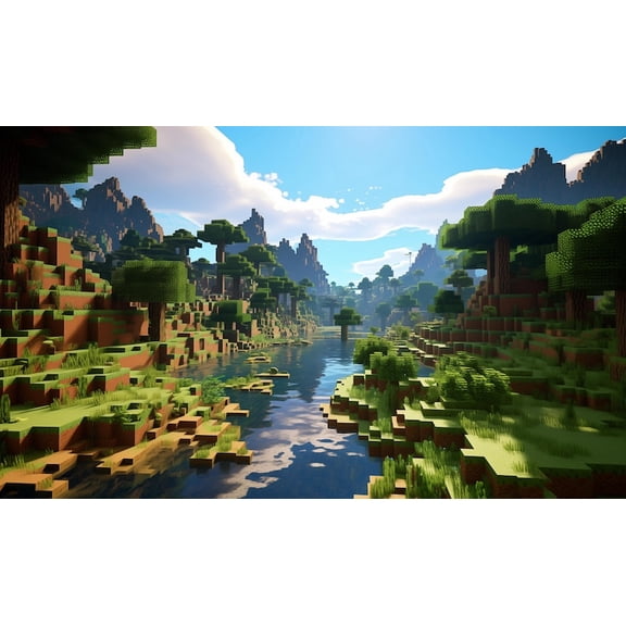 Minecraft Style Landscape Poster Print 8x12 UNFRAMED