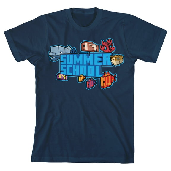 Minecraft Summer School Graphic Youth Boy's Navy T-Shirt-XS