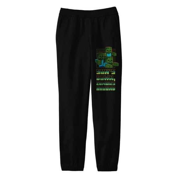 Minecraft Sun's Down Zombies Around Boy's Black Sweatpants-Medium
