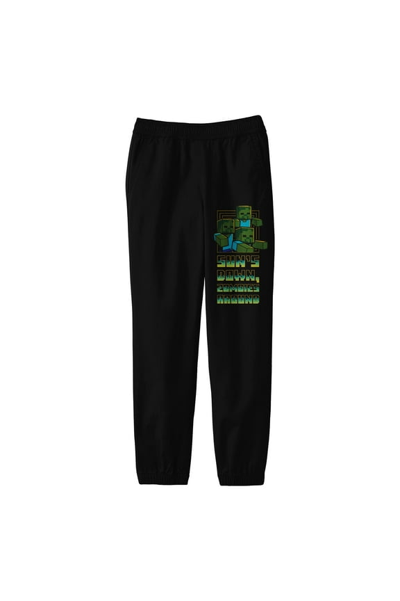 Minecraft Sun's Down Zombies Around Boy's Black Sweatpants-Medium