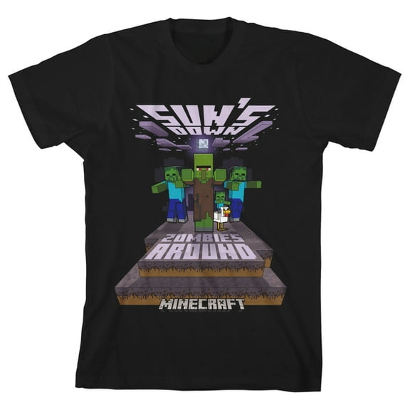 Minecraft Sun's Down Zombies Around Youth Black T-shirt