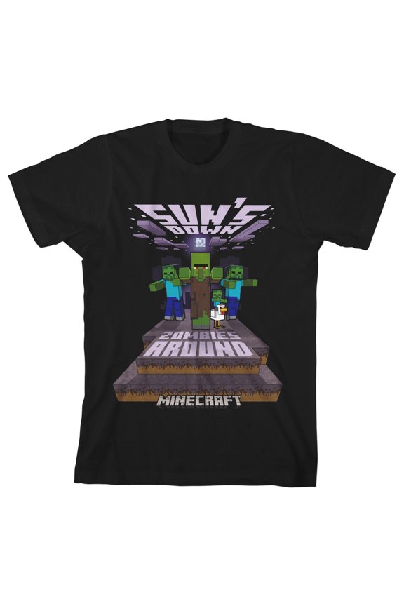 Minecraft Sun's Down Zombies Around Youth Black T-shirt