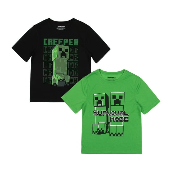 Minecraft Survival Mode 2-Pack Boy's Crew Neck Short Sleeve Athletic Performance Swim Tee Combo Set Medium