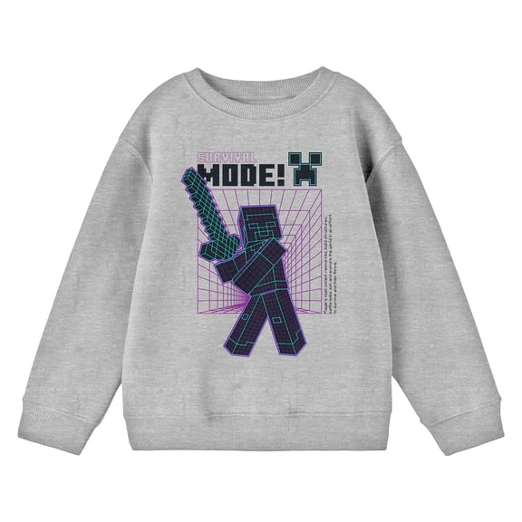 Minecraft Survival Mode Boy's Athletic Heather Sweatshirt-XS