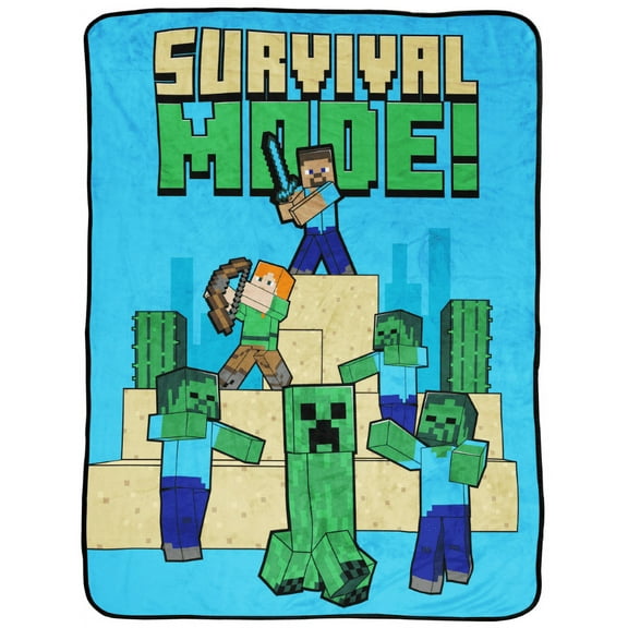 Minecraft Survival Mode Silk Touch Throw, 40 x 50, Microfiber, Blue, Mojang, Gaming Bedding