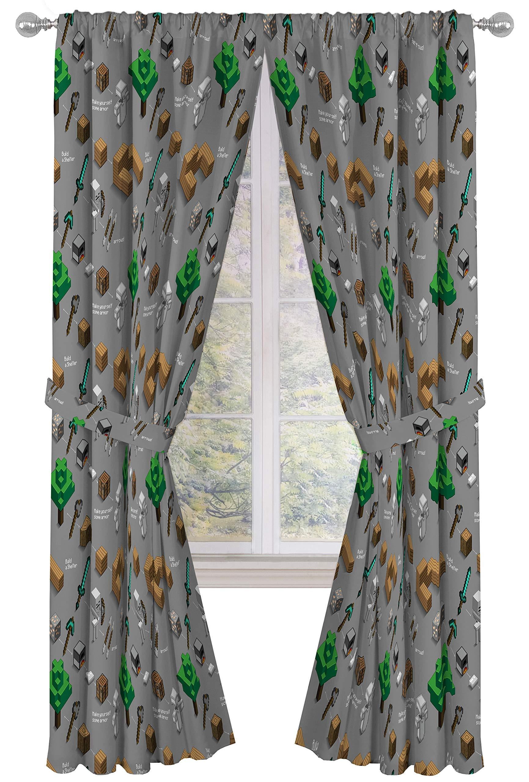 Minecraft Survive Dark Grey 84" inch Drapes, 100% Microfiber Rod Pocket Curtain, Room Darkening