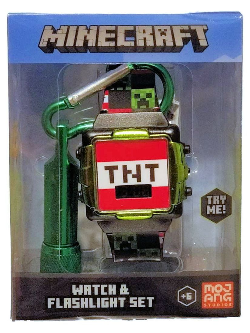 Minecraft TNT Creepr Unisex Flashing Black LCD Silicone Watch with