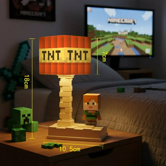Minecraft TNT Night Light with Type-C Charging, 5-Level Light Modes, Explosive TNT Block LED Lamp for Game Room Decor